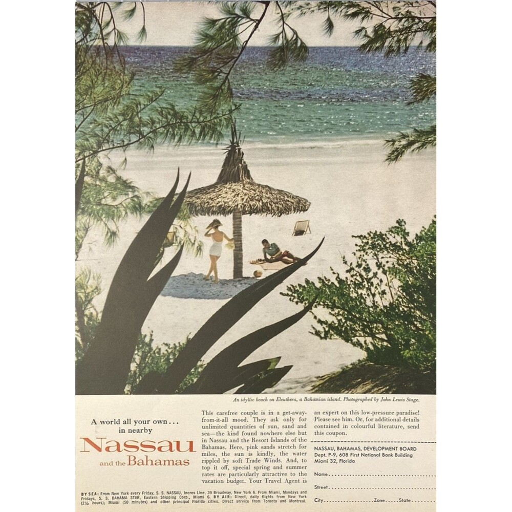 Nassau Bahamas Development Board "A World all your Own. " Vintage Print Ad 1960